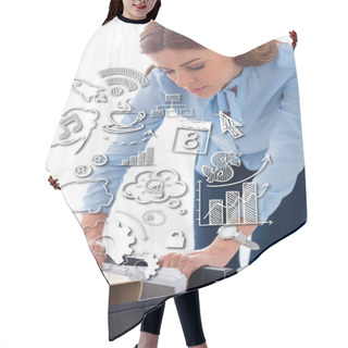 Personality  Attractive Businesswoman Searching Folder With Dossier From Cabinet Driver On White Background, Business Illustration Hair Cutting Cape