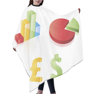 Personality  3D Vector Chart, Pie, Dollar And Pound Sterling Signs. Web 2.0 S Hair Cutting Cape