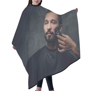 Personality  Portrait Of Male, Wich Gets A Beard Care From Woman Hair Cutting Cape