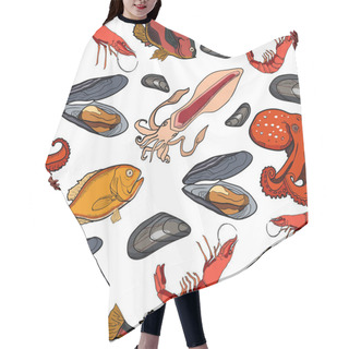 Personality  Pattern With Set Of Colored Sea Food Products Hair Cutting Cape
