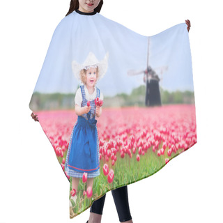 Personality  Little Girl In A National Dutch Costume In Tulips Field With Windmill Hair Cutting Cape