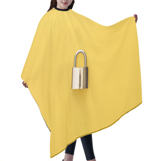 Personality  Top View Of Metal Padlock On Yellow Background Hair Cutting Cape