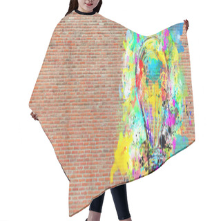 Personality  Big Stylized Light Bulb On A Big Wall Of Bricks Drawn With Splashes Of Colored Paint. Concept Of Innovation And Creativity Brick Hair Cutting Cape