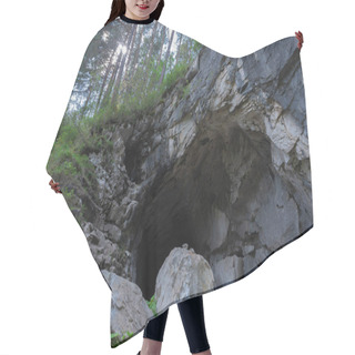Personality  A Cave In The Rock Overgrown With A Pine Forest Hair Cutting Cape