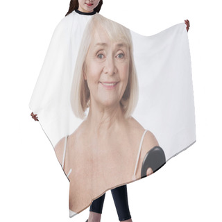 Personality  Pleasant Grey Haired Woman Looking At You Hair Cutting Cape