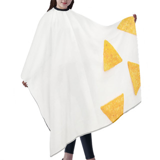 Personality  Top View Of Corn Nachos On White Background Hair Cutting Cape