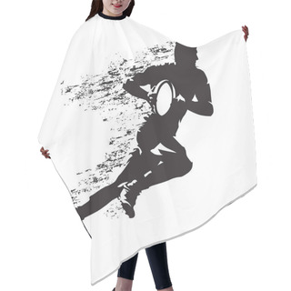 Personality  Rugby Player Running With Ball, Abstract Grungy Vector Silhouett Hair Cutting Cape