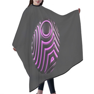 Personality  3d Rendering Of A Strange Black Sphere With A Complex Relief Of Concentric Circles With Purple Glowing Lines. A Mysterious Ball Above The Reflecting Surface. Hair Cutting Cape