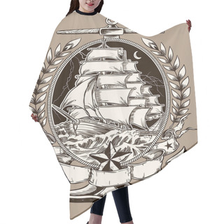 Personality  Tattoo Style Pirate Ship In Crest Hair Cutting Cape
