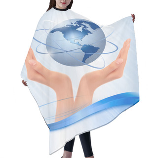 Personality  Background With Hands Holding Globe Vector Hair Cutting Cape
