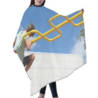 Personality  Child Climbing A Playground Structure Hair Cutting Cape