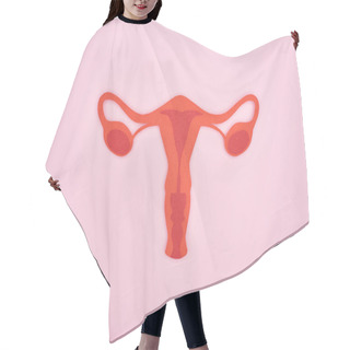 Personality  Top View Of Red Paper Cut Female Reproductive Internal Organs On Pink Background  Hair Cutting Cape