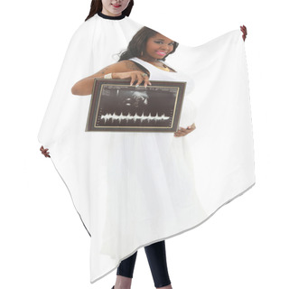 Personality  Beautiful Pregnant Black Woman With Framed Photo Of Baby Heartbe Hair Cutting Cape