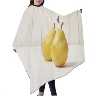 Personality  Raw Fresh Yellow Pears On Wooden Background Hair Cutting Cape
