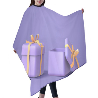 Personality  3d Illustration Of Two Purple Gift Boxes With Bows And Ribbons, Isolated On Purple Background Hair Cutting Cape