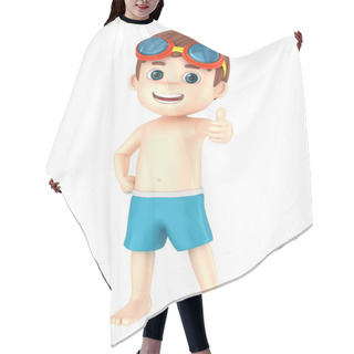 Personality  3d Render Of A Kid Wearing Swimsuit And Goggles Showing Thumbs Up Sign Hair Cutting Cape