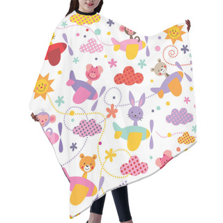 Personality  Cute Animals In Airplanes Pattern Hair Cutting Cape