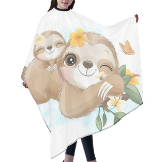 Personality  Cute Little Sloth With Watercolor Illustration Hair Cutting Cape