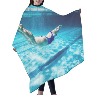 Personality  Underwater Picture Of Young Female Swimmer Exercising In Swimming Pool Hair Cutting Cape