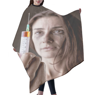 Personality  Young Woman With Drug Hair Cutting Cape