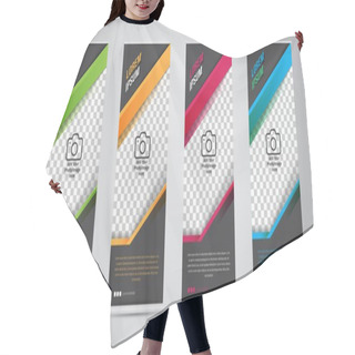 Personality  Set Of Business Roll Up Banner With 4 Variant Colors. Vector Illustrations. Hair Cutting Cape