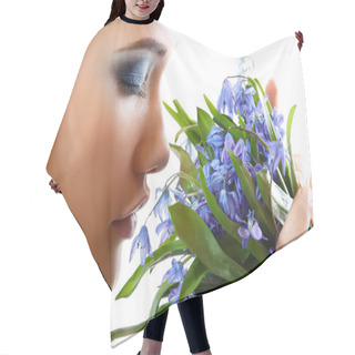 Personality  Beautiful Teen Girl Smell And Enjoy Fragrance Of Snowdrop Flower Hair Cutting Cape