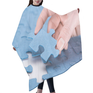 Personality  Cropped Image Of Businesswoman Inserting Last Missing Puzzle, Business Concept Hair Cutting Cape