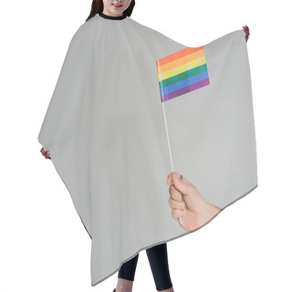 Personality  Cropped View Of Homosexual Man Holding Lgbt Flag Isolated On Grey With Copy Space, International Day Against Homophobia   Hair Cutting Cape