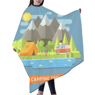 Personality  Camping Travel Flat Landscape  Hair Cutting Cape
