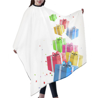 Personality  Modern Birthday Background With Flying Colorful Gifts Hair Cutting Cape