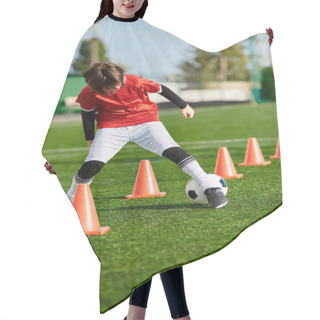 Personality  A Talented Young Boy Is Skillfully Maneuvering A Soccer Ball Around Vibrant Orange Cones On A Field, Showcasing His Agility And Precision In Dribbling And Kicking. Hair Cutting Cape