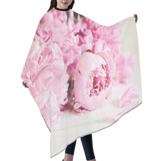 Personality  Pink Peony Flowers On Wood Surface Hair Cutting Cape