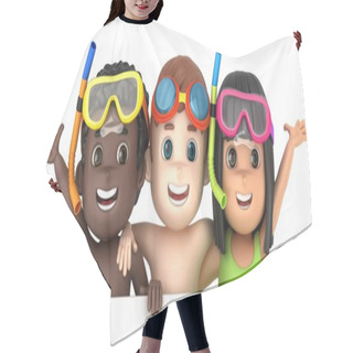 Personality  3d Render Of A Kids Wearing Swimsuit And Goggles With A Blank Board Hair Cutting Cape