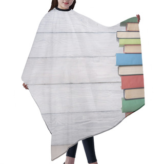 Personality  Stack Of Colorful Books. Education Background. Back To School. Copy Space For Text. Hair Cutting Cape
