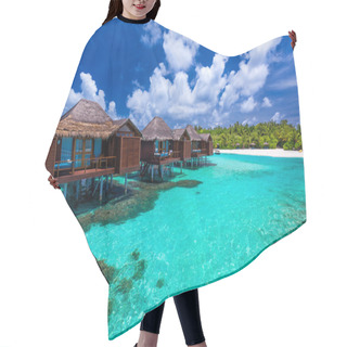 Personality  Over Water Bungalows With Steps Into Green Coral Lagoon Hair Cutting Cape