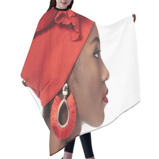 Personality  Side View Of Young African American Woman In Wire Head Wrap Isolated On White Hair Cutting Cape