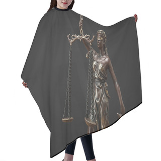 Personality  Bronze Statuette With Scales Of Justice Isolated On Black Hair Cutting Cape