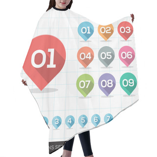 Personality  Numbers Pin Marker Flat Icons With Long Shadow Set For GPS Or Map Hair Cutting Cape