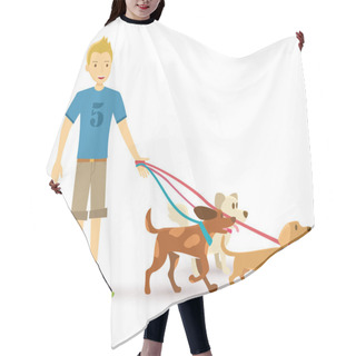 Personality  Happy Teen Walking With Dog Pet Flat Illustration Hair Cutting Cape