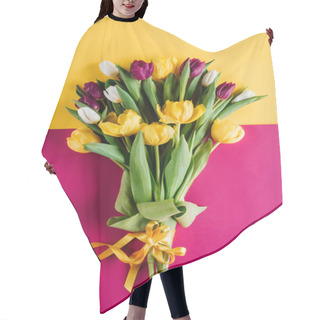 Personality  Top View Of Spring Tulips With Ribbon For International Womens Day Hair Cutting Cape