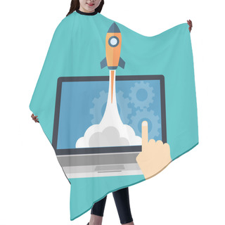 Personality  Startup, Launching New Product Concept. Flat Design. Hair Cutting Cape
