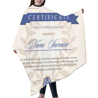 Personality  A Certificate In An Official, Solemn, Elegant Style With A Laurel Wreath Of The Winner. It Is Suitable For A Diploma, An Award Certificate, A Prize Voucher. Vector Graphics Hair Cutting Cape