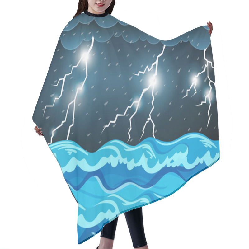 Personality  Thunderstorm At The Sea  Illustration Hair Cutting Cape