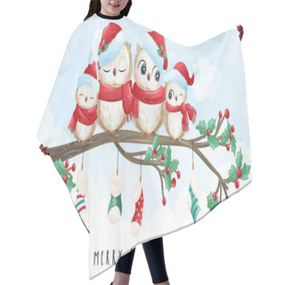 Personality  Cute Doodle Owl For Christmas Day With Watercolor Illustration Hair Cutting Cape