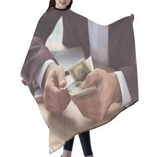 Personality  Businessman Counting Dollar Banknotes Hair Cutting Cape