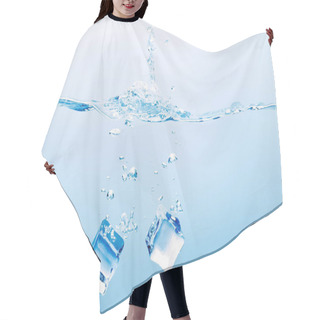 Personality  Transparent Pure Water With Splash And Square Ice Cubes On Blue Background Hair Cutting Cape