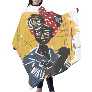 Personality  Feminist African Girl Cute Doodle Painting Hair Cutting Cape