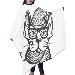 Personality  Cat Hipster Style. Vector Printable Handdrawn Illustration Isola Hair Cutting Cape