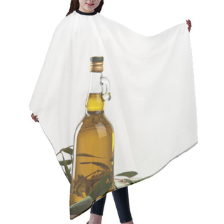 Personality  Oil Bottle With Olive Tree Leaves And Olives Isolated On Grey  Hair Cutting Cape
