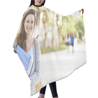 Personality  Portrait Of Female University Student Outdoors On Campus Hair Cutting Cape